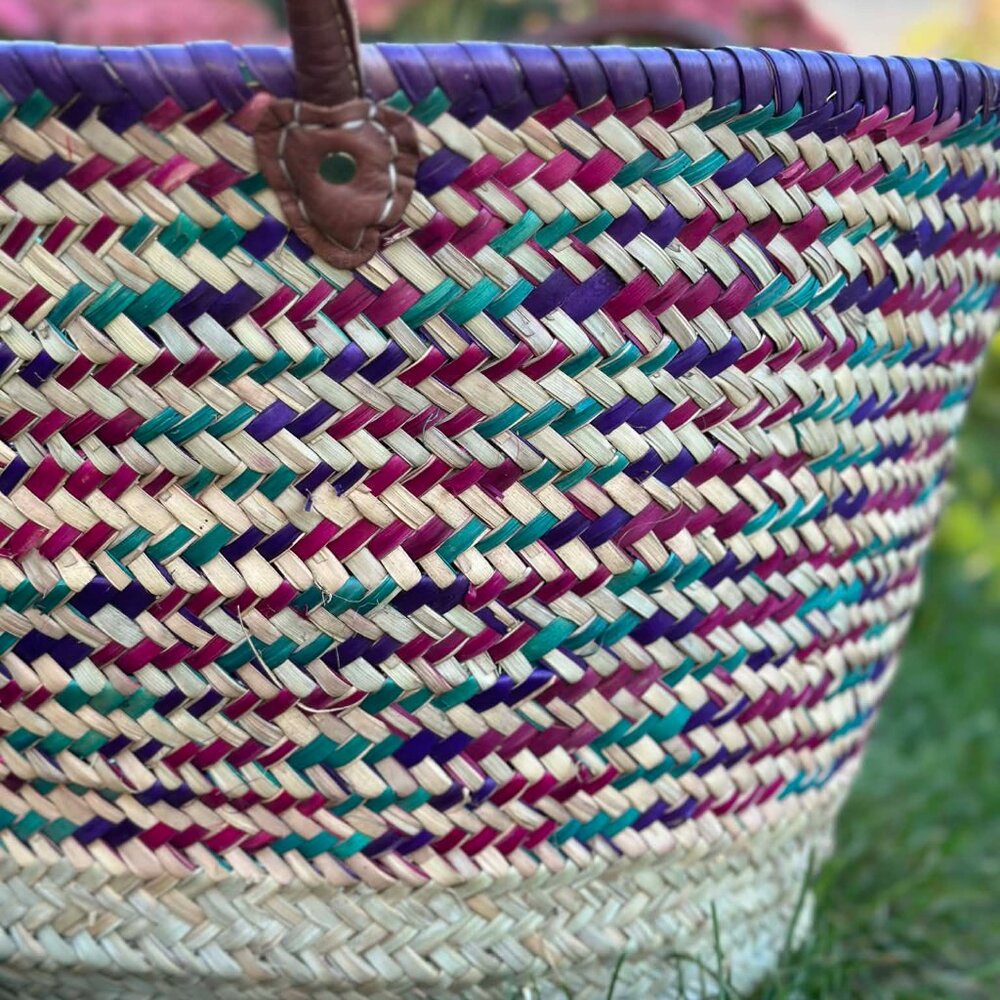 NWT french basket genuine leather straps -moroccan basket - woven bag -  bag XL - Picture 6 of 6